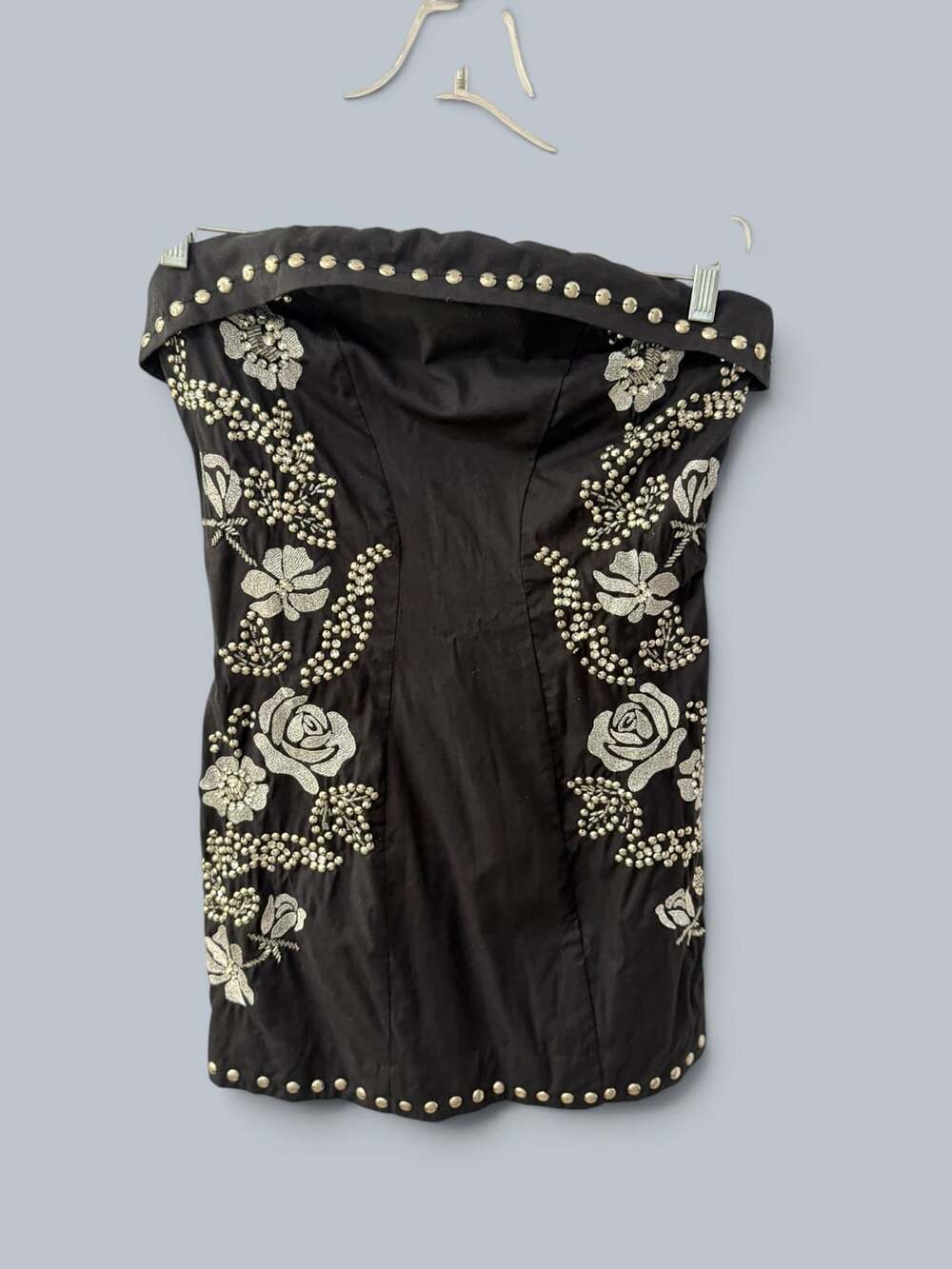 Free People Black Studded Floral Embroidered Strapless Mini Dress 248$ - Picture 2 of 10